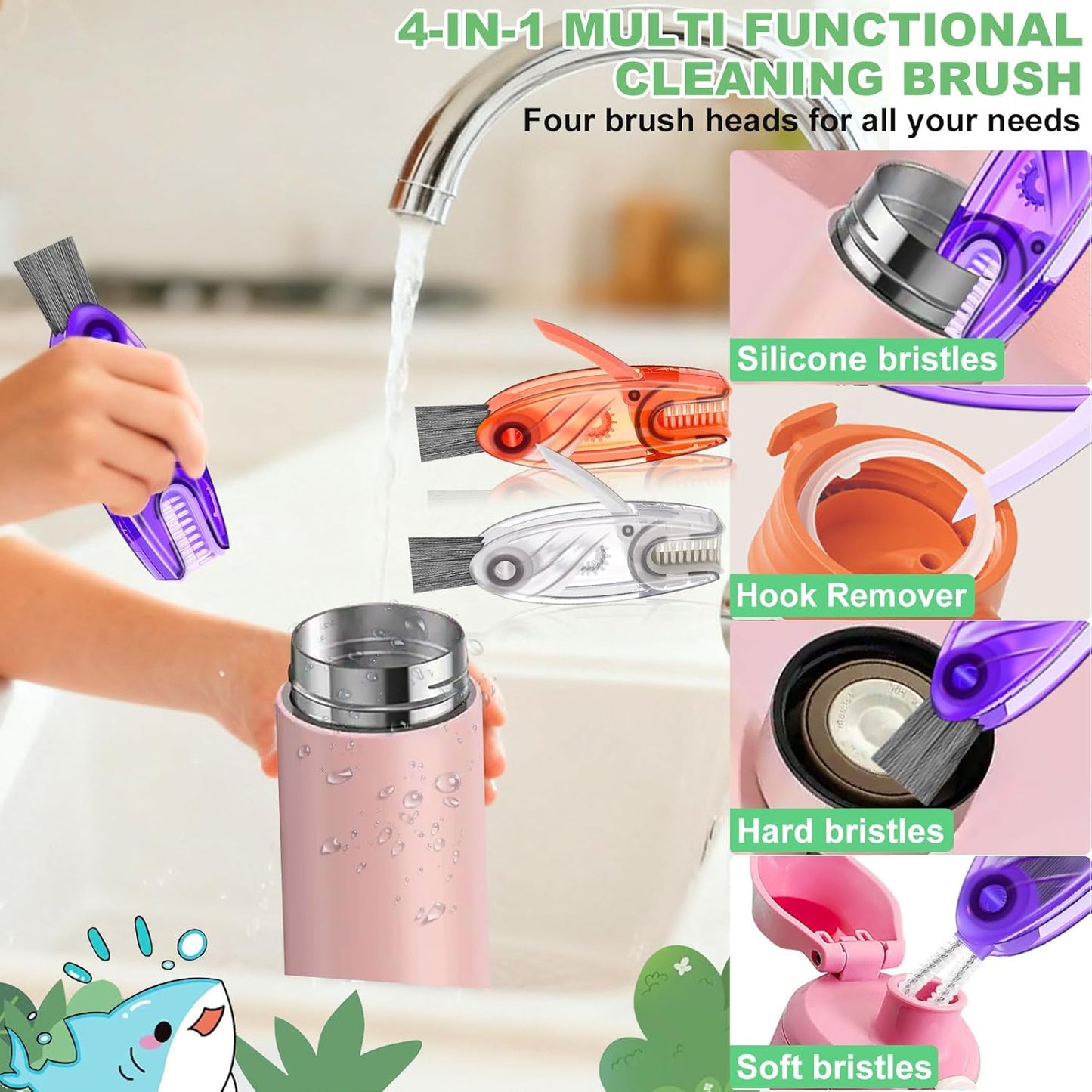 3 in 1 Cup Lid Cleaning Brush, Multifunctional Gap Cleaning Brush, Home Kitchen Crevice Brush, Portable Bottle Cleaner Brush for Cleaning Tight Spaces, Bottle Gaps, Travel Mug Caps(3 PCS)