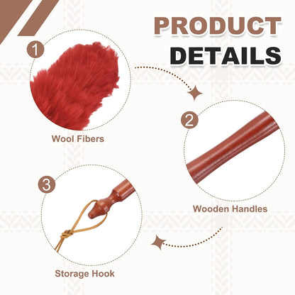 uxcell Wool Duster, 14.2" Natural Feather Cleaner Household Cleaning Duster with Solid Wooden Handle for Cleaning Fans Window Blinds Shelves Furniture, Pink