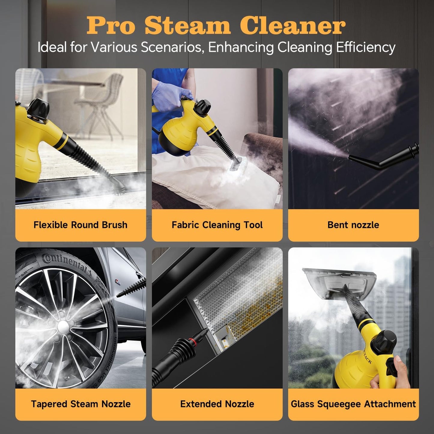 TICYACK Handheld Steam Cleaner, Steam Cleaner with 16 PCS Accessory & Safety Lock, 500ML Capacity, Multi-Surface Deep Cleaning for Home, Car, Bathroom, Grout, Floor, Window (White)