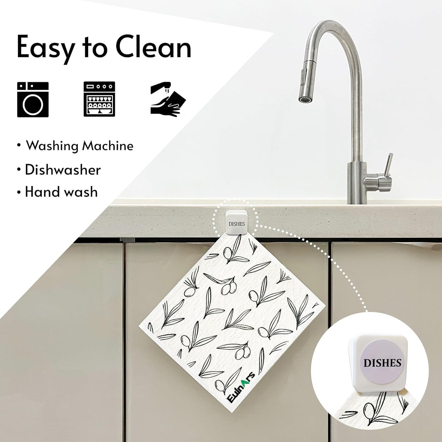 Eulnars Swedish Dishcloths for Kitchen, 8 Pack Reusable Paper Towels with Clips, Non-Scratch Swedish Kitchen Towels, Super Absorbent Cellulose Sponge Cloths, Dishwasher Safe, No Odor