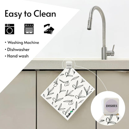 Eulnars Swedish Dishcloths for Kitchen, 8 Pack Reusable Paper Towels with Clips, Non-Scratch Swedish Kitchen Towels, Super Absorbent Cellulose Sponge Cloths, Dishwasher Safe, No Odor