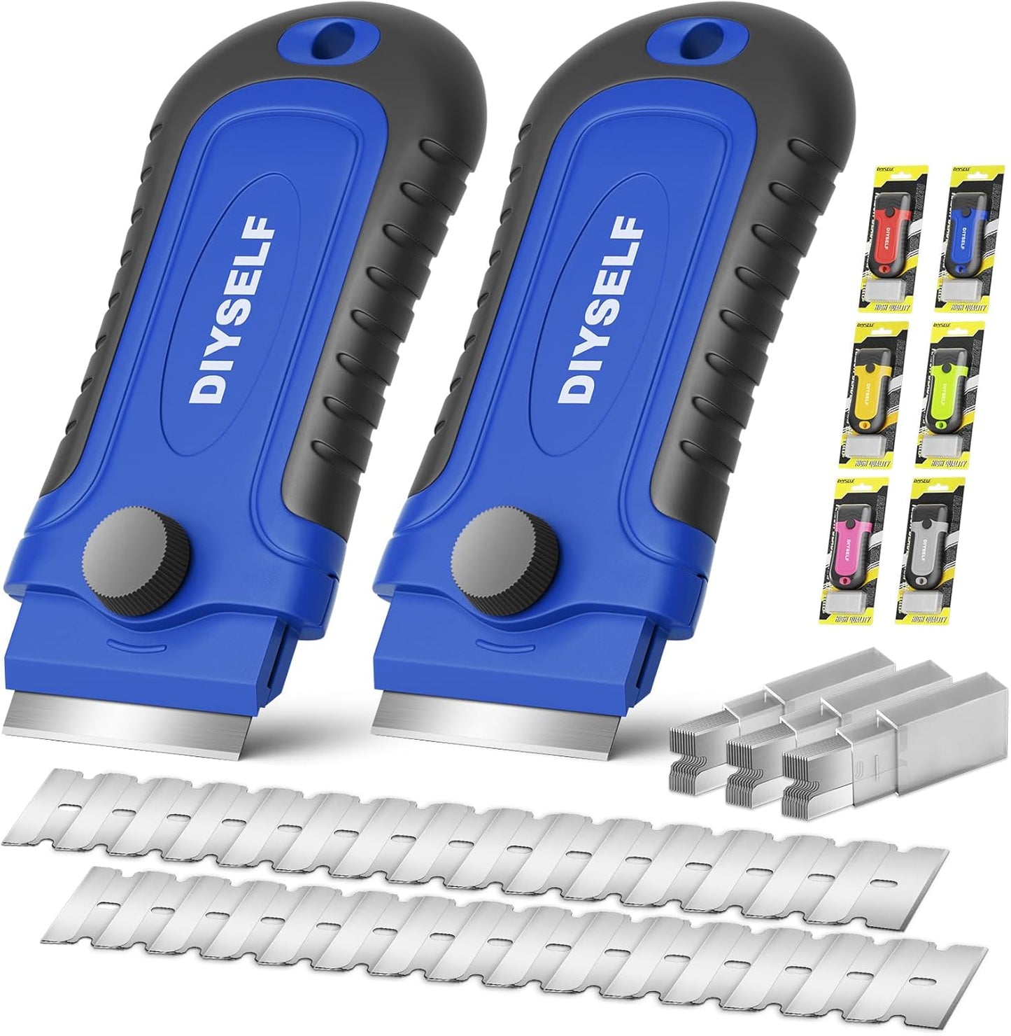 DIYSELF 1 Pack Razor Blade Scraper with 15 Extra Blades, Scraper Tool for Cleaning Window, Paint, Cooktop, Oven, Glass Stove Top Scraper, Razor Scraper with Buit-In Blade Storage