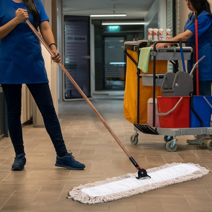 Matthew Cleaning 24'' Industrial Strength Cotton Dust Mop Refill Washable Replacement Heads for Residential & Commercial Use Fit Standard Dust Mop Frames, Hardwood, Laminate, Concrete Floors 3 Pack