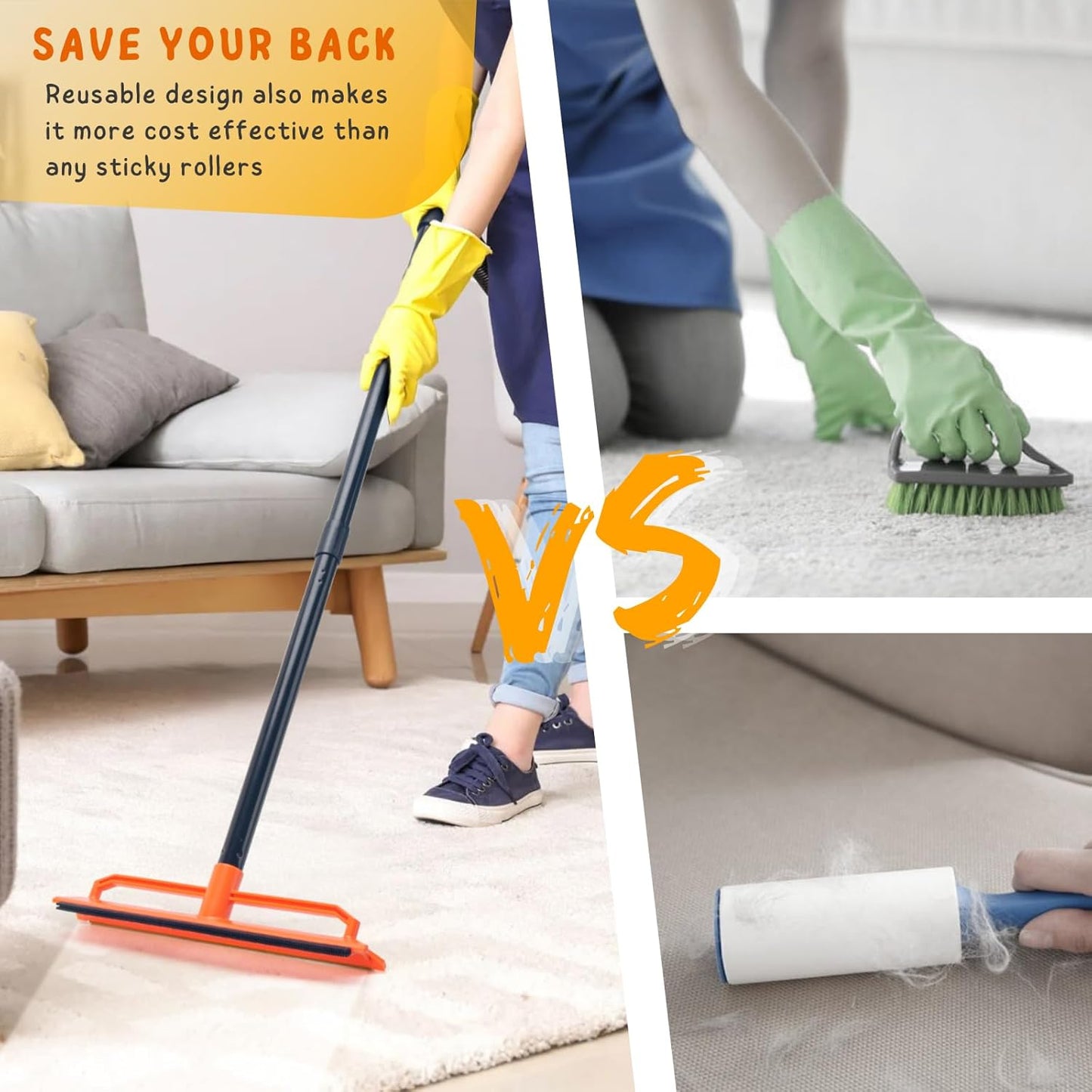 Carpet Rake for Pet Hair Removal, 57'' Long Handle Dog and Cat Hair Remover Tool to Fluff Rug, Stair Carpets and Couch Cleaning Rake