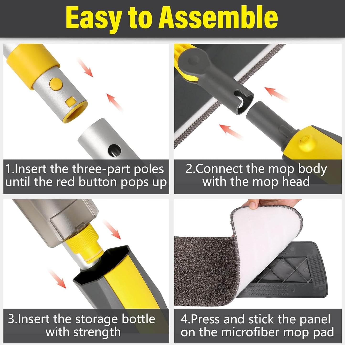 Mops for Floor Cleaning Wet Spray Mop with 14 oz Refillable Bottle and 2 Washable Microfiber Pads Home or Commercial Use Dry Wet Flat Mop for Hardwood Laminate Wood Ceramic