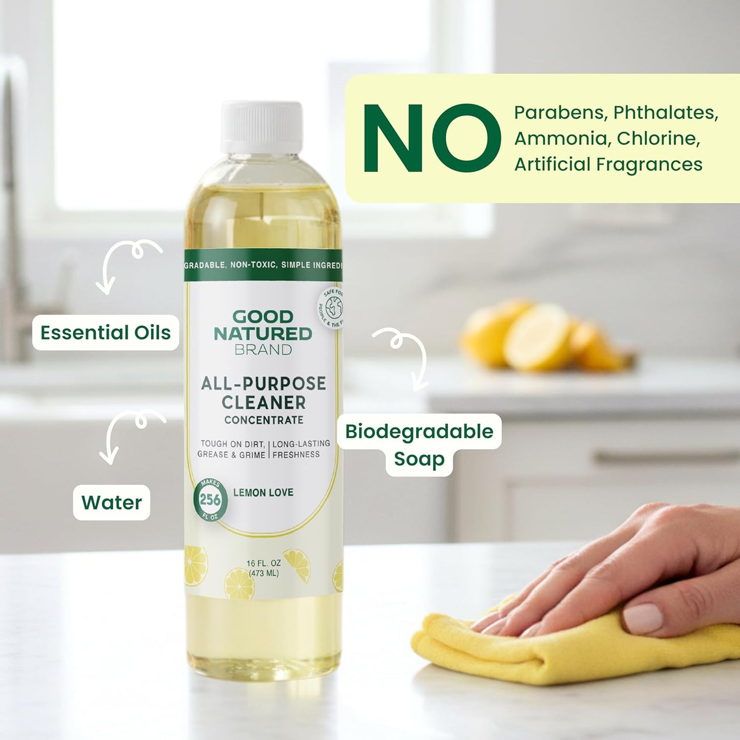 Good Natured Brand All-Purpose Cleaner Concentrate | 8oz makes 128oz | Lavender Essential Oil | 16X Concentrated Natural Multi-Surface Cleaner
