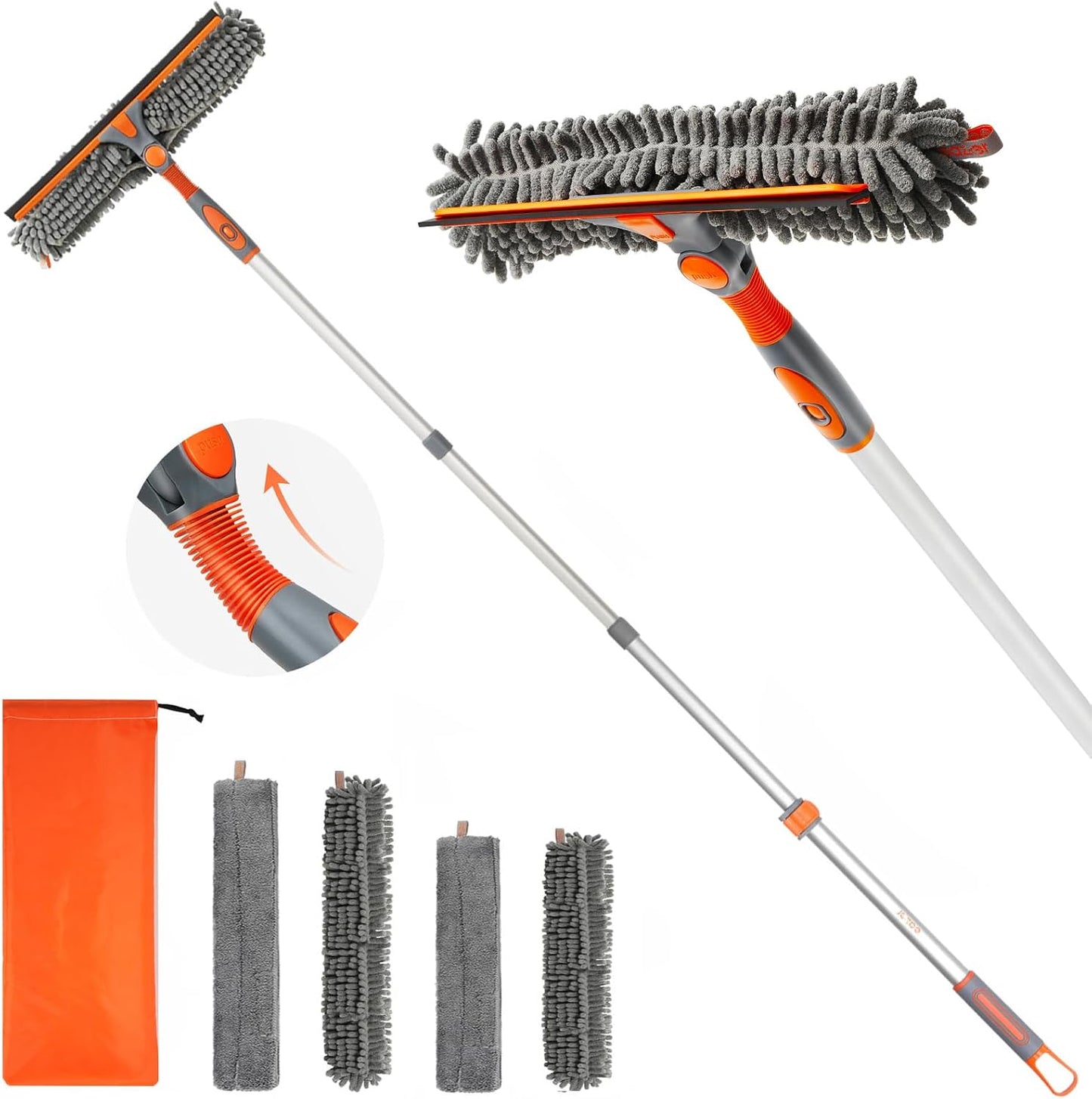 Eazer 2-in-1 Window Cleaner Tool, 64'' Window Squeegee for Home, Window Cleaning Squeegee Kit with Telescopic Pole, Window Washing Kit with Rotatable Bendable Head(Threaded + Telescopic) - EAW01