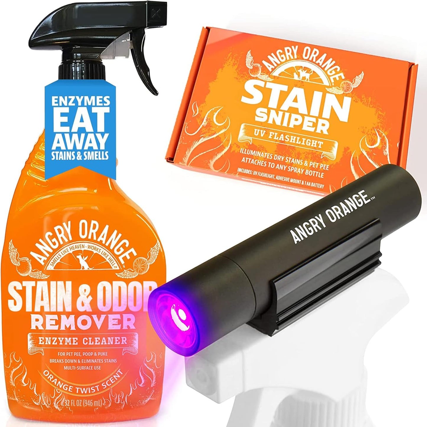 ANGRY ORANGE Stain & Odor Remover - 32oz Pet Urine Enzyme Cleaner - Enzymatic Dog & Cat Pee Destroyer and Odor Eliminator - NEW Orange Rush Scent Cleaning Solution for Home