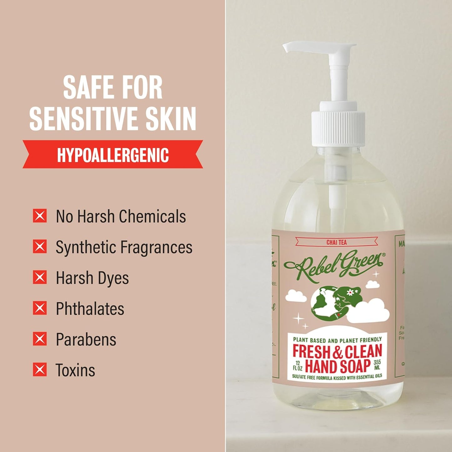 Rebel Green Fresh & Clean Hand Soap Refill - Natural Liquid Hand Soap Refill for Bathroom & Kitchen - Lavender & Grapefruit Scent, 32 Fl Oz