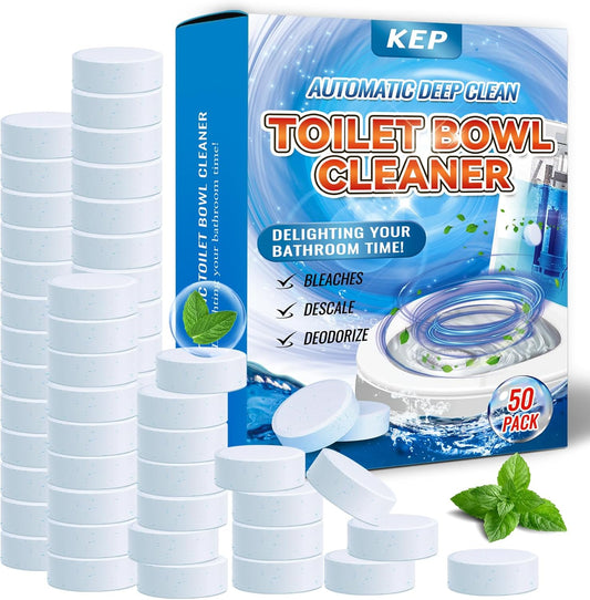 Automatic Toilet Cleaner Tablets–Powerful Bleach Action, Destroys Limescale & Eliminates Odors, Septic-Safe, Continuous Cleaning, Drop-In Tank , Simple and effective to use Works with Toilets-50 pack.