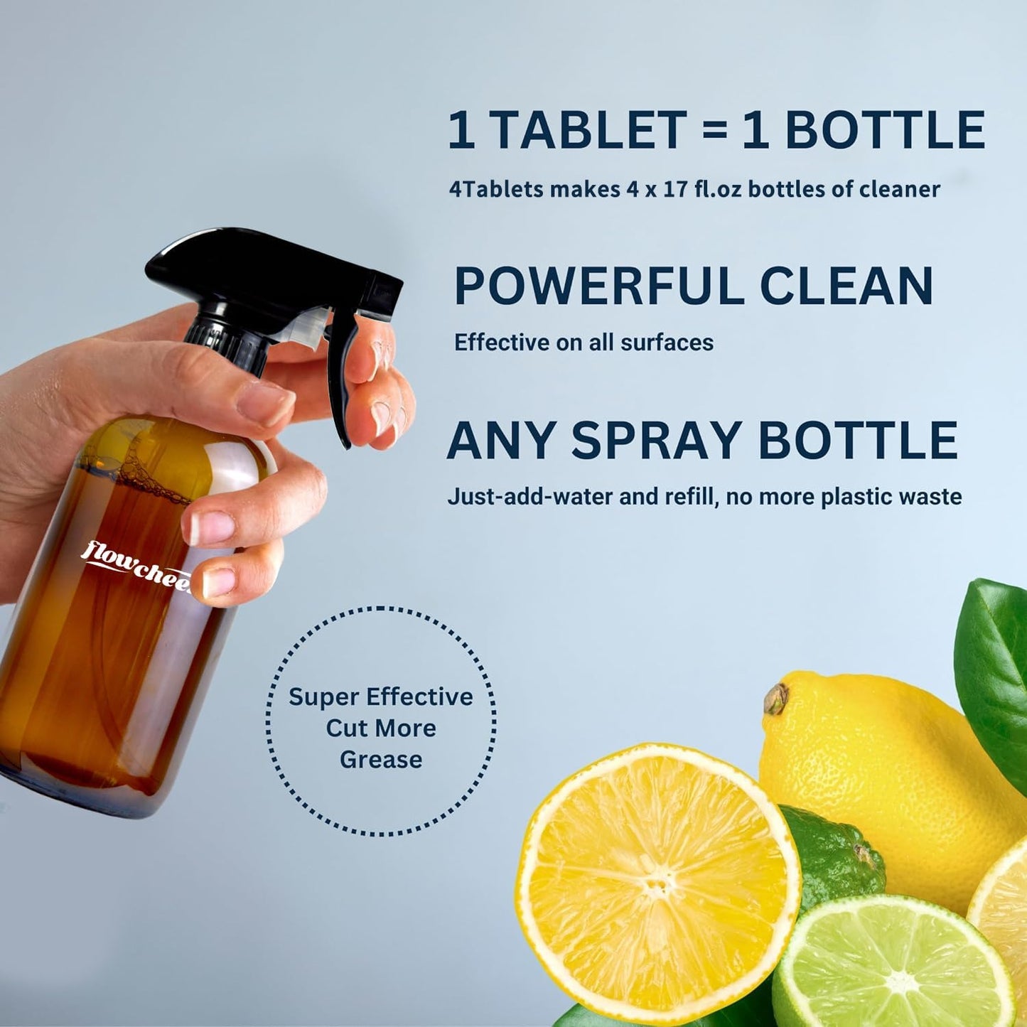 flowcheer Multi Surface Cleaner Refills -All Purpose Cleaning Tablets-Makes 192 fl oz(12 x 16 Fl oz) Bottles of Spray Cleaner for Household&Kitchen Cleaning-Lavender Scent(Not Included Bottles)