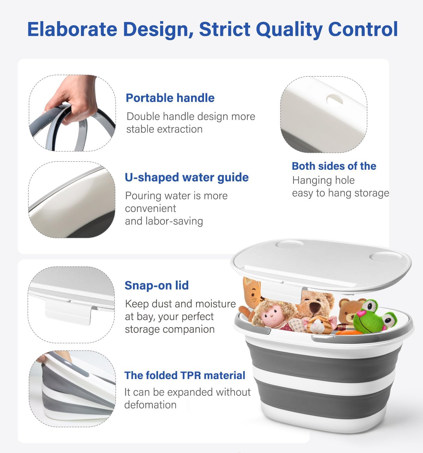16L Collapsible Mop Bucket with Handles - Space Saving Foldable Silicone Tub for Cleaning, Laundry, Storage - Portable Wash Basin for Home & Car - 4.2 Gallon Compact Utility Bucket