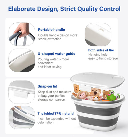 16L Collapsible Mop Bucket with Handles - Space Saving Foldable Silicone Tub for Cleaning, Laundry, Storage - Portable Wash Basin for Home & Car - 4.2 Gallon Compact Utility Bucket