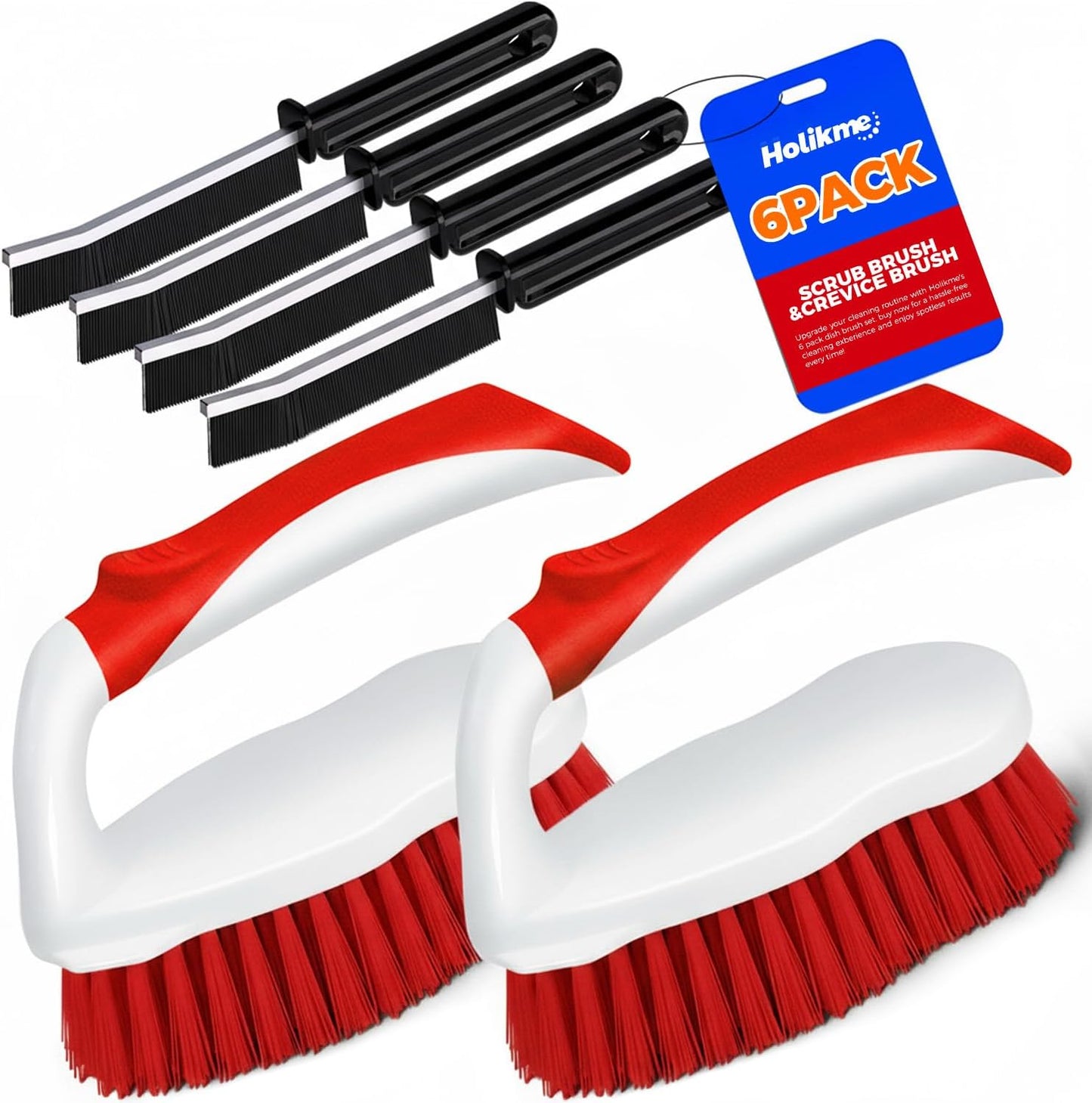 Scrub Brush - 6 Pack, Scrub Brushes for Cleaning, Heavy-Duty Scrub Brush, Stiff Bristles Cleaning Brush, for Kitchen, Bathtub, Floor and Wall Surfaces, Grey