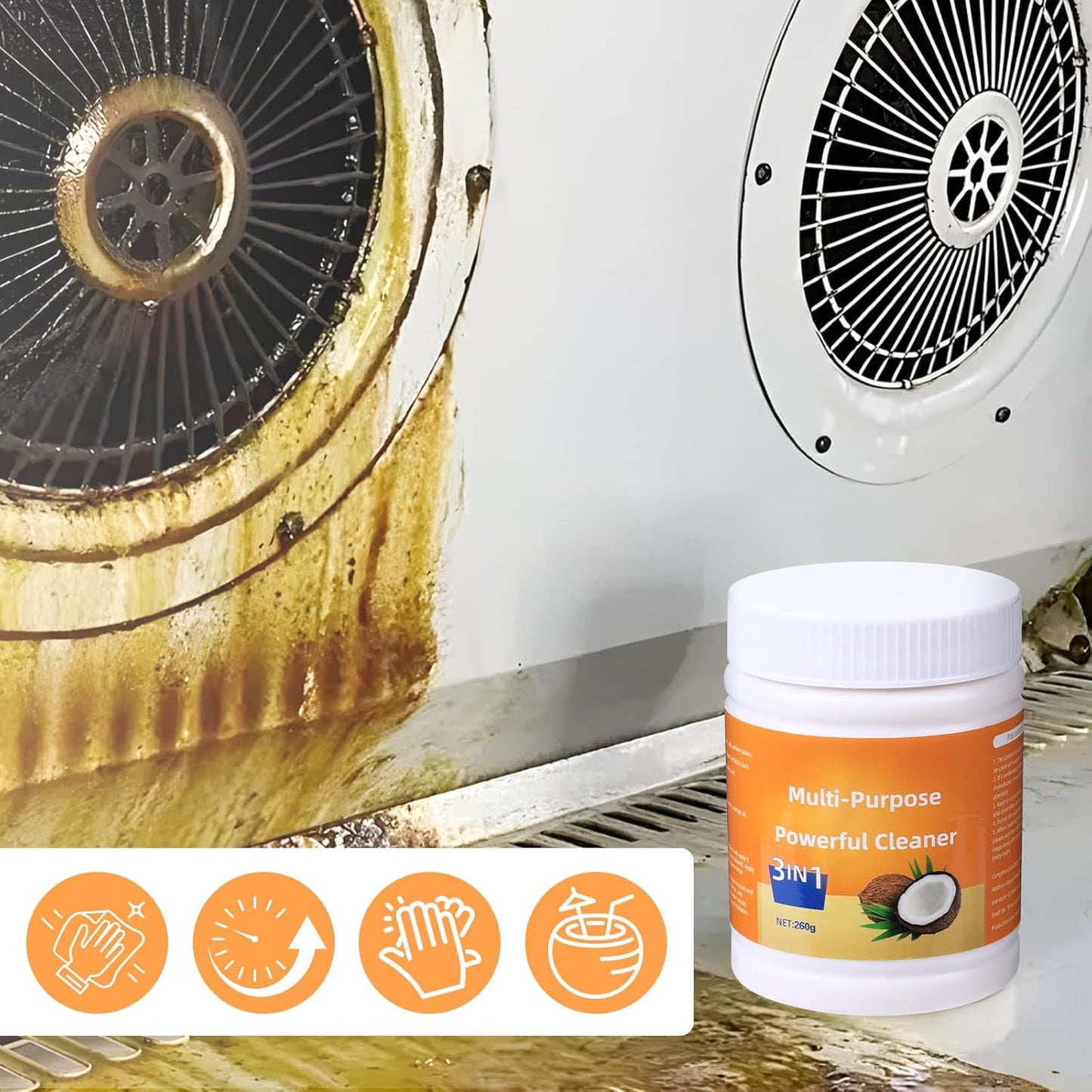 Multi-Purpose Powerful Cleaner for Kitchen, Heavy Kitchen Duty Degreaser, 260g Coconut Oil Natural Decontamination Cream, All-Purpose Cleaner Removes Stains on Microwave, Oven & Stove Top