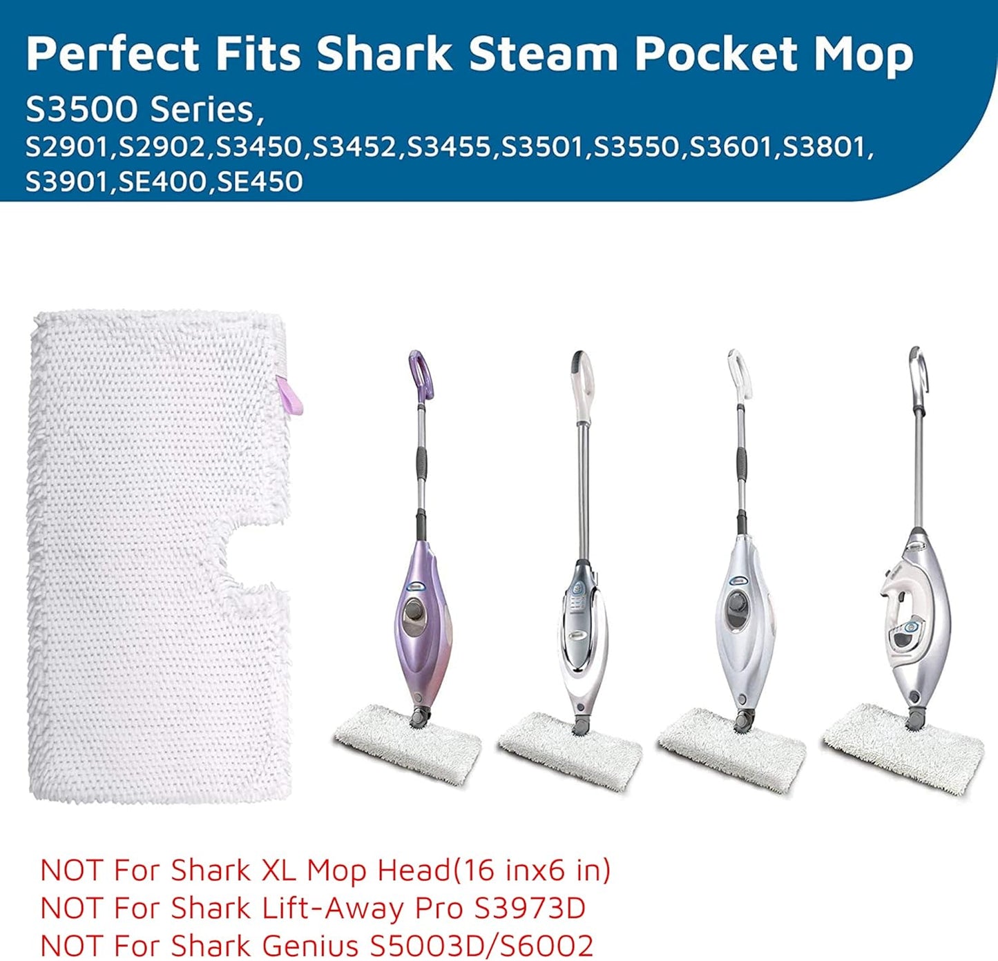 F Flammi 8-Pack Replacement Pads Compatible with Shark Steam Pocket Mop S3501 S3601 S3901 S3550 S3801 SE450, Double-Sided Microfiber Refills for Hardwood Tile Floor, Professional Scrubbing Strips