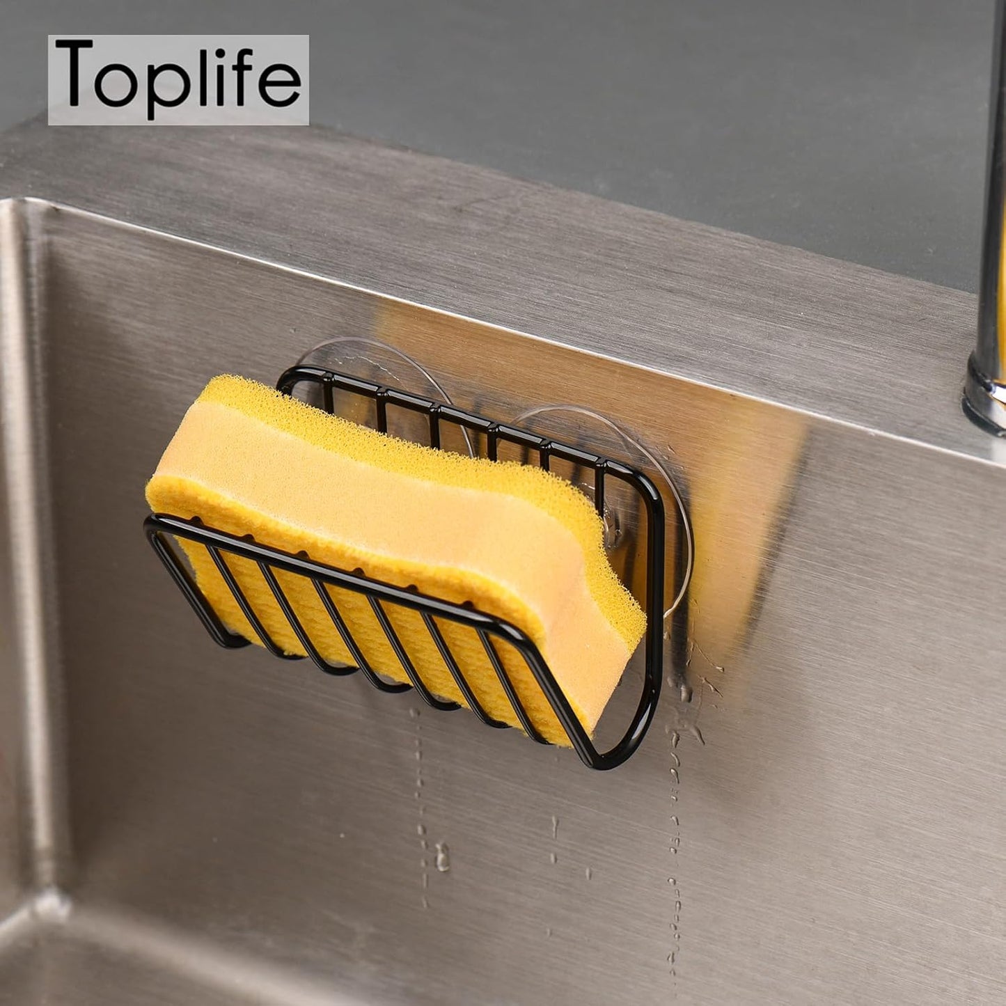 Toplife Sponge Holder for Kitchen Sink, Stainless Steel Suction Cup Sponge Caddy - Silver
