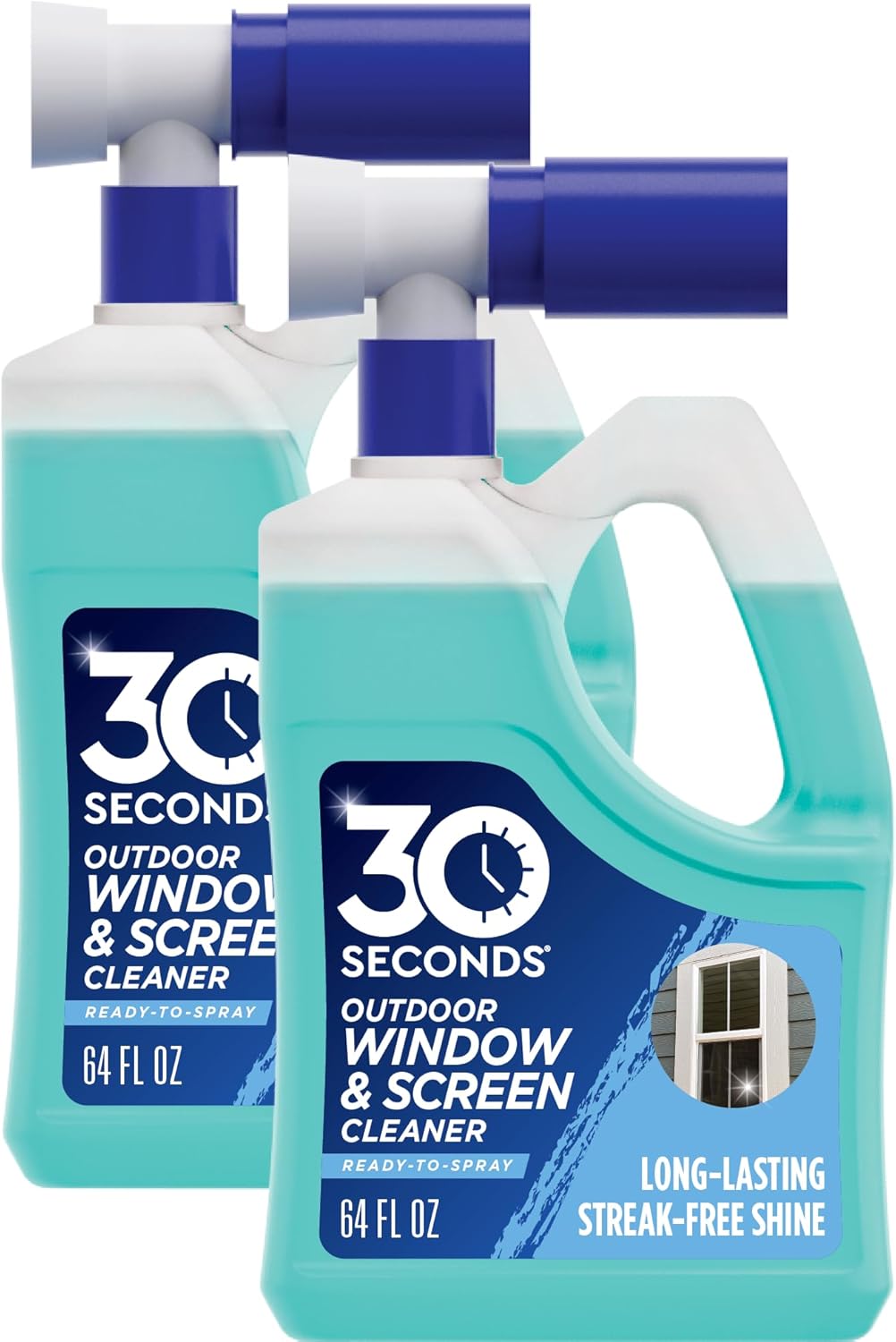 30 SECONDS Outdoor Window & Screen Concentrated Cleaner for Glass, Patio Doors, Fiberglass, Furniture - No Screen Removal Required, Spray & Rinse - Hose End Spray Attachment (2 PACK)