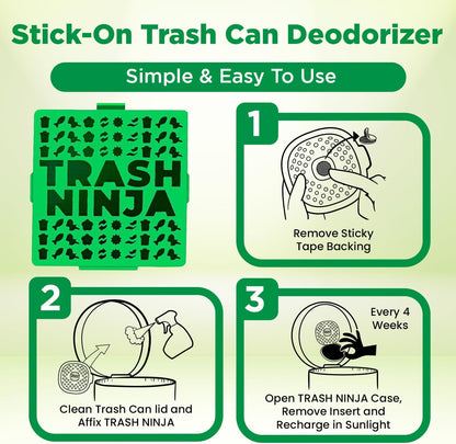 Trash Ninja Trash Odor Eliminator – Long-Lasting Citrus Scent Deodorizer with Activated Charcoal, Stick-On Freshener for Garbage Can, Fridge, Bathroom, Kitchen, and Diaper Pail Odors