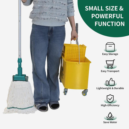 22 Qt (5.5 Gallon) Mop Bucket with Wringer for Floor Cleaning, Handle, Wheels, 16.5" L x 10.6" W x 26.4" H, Yellow,Add One Loop-end String Mop