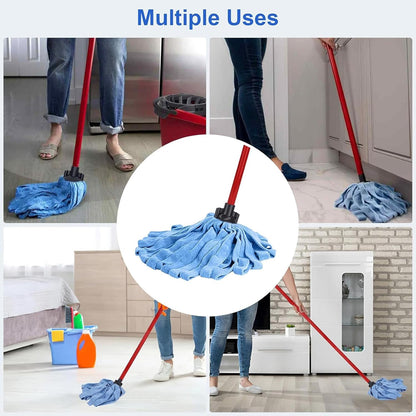 Microfiber Mop - 1 Mop Handle & 3 Blue Microfiber Mop Heads Replacement, Compatible with All Standard US Threading Pole Mop Handles for Floor Cleaning