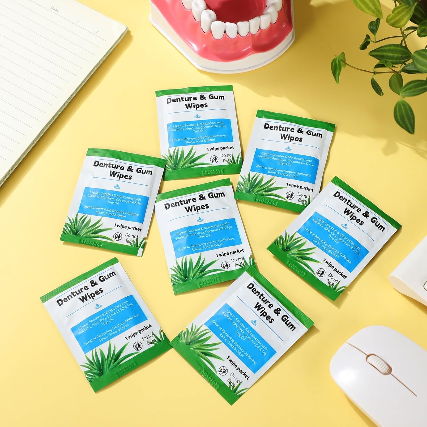 Timgle 100 Pcs Denture Cleaning Wipes Refreshes Mouth Deep Cleaning Wipes for Remove Denture Adhesive, Food Debris, Stains and Odor (Classic)