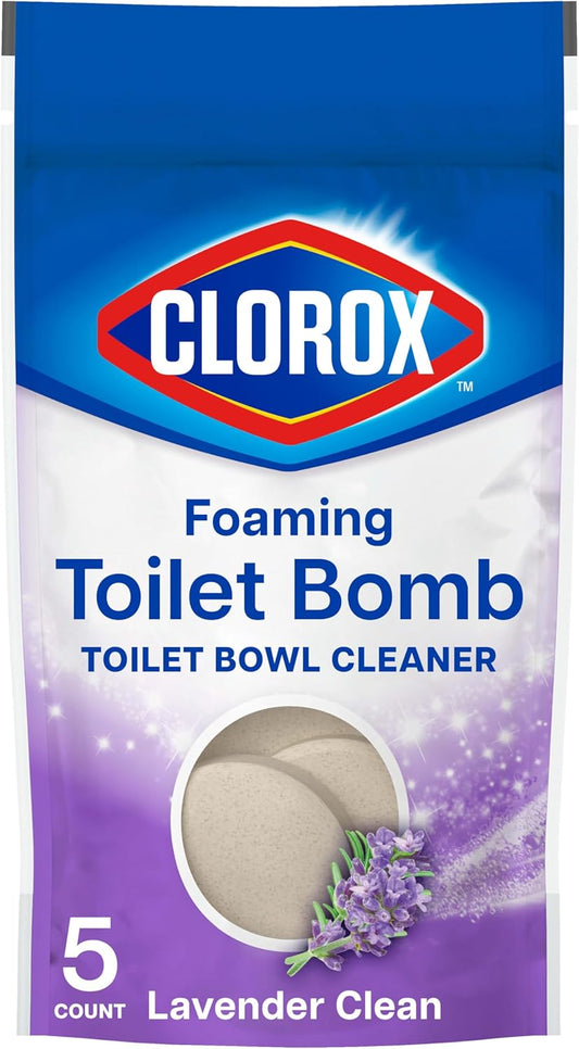 Clorox Foaming Toilet Bomb Toilet Bowl Cleaner, Bleach Free, Lavender Clean, 5 Count