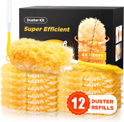 Heavy Duty Duster Refills for Swiffer Duster, 20 Count Duster Refills with 1 Handle, Multisurface 360° Dusters with 4X Microfibers, Unscented Disposable Dusters for Cleaning