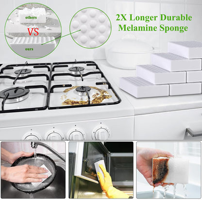 Magic Erasers Sponge, 100 Pack Extra Premium Melamine Sponge Foam Cleaning Pads in Bulk, Non-Scratch Scrub Sponge, Household Cleaning Kitchen Dish Sponges (White)