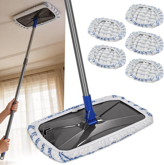 Mops for Floor Cleaning, Masthome Flat Dust Mop with 4 Reusable Pads, 2-Sided Microfiber Dust Mop for Wet & Dry Use, Flat Flip Mops for Hardwood, Laminate, Vinyl,Kitchen, Tile -1 Scraper