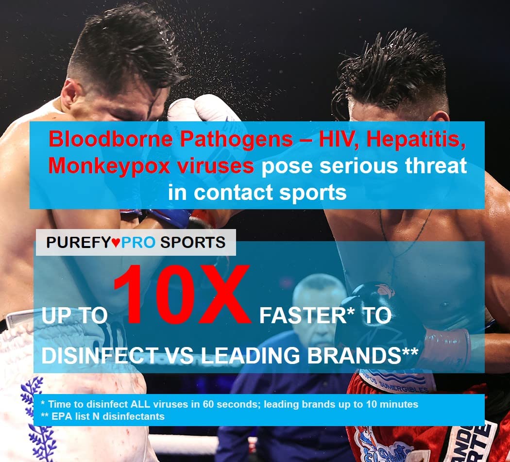 Purefypro Sports Equipment Disinfectant Spray - (3.4oz, 2pk) TSA Travel Size. Kills 99.9999% MRSA, HIV, Athlete Foot Fungus, Virus and Fungi. No Rinse, No Residue. Great For Sports Pads, Yoga Mats,