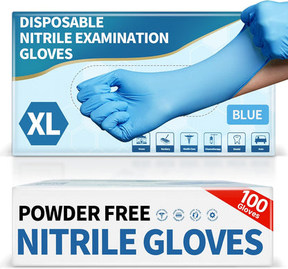 Medguy Medical Blue Nitrile Disposable Exam Gloves, 4.5 Mil 100 Pcs Powder-Free Latex-Free Food-Safe for Lab Cooking Cleaning