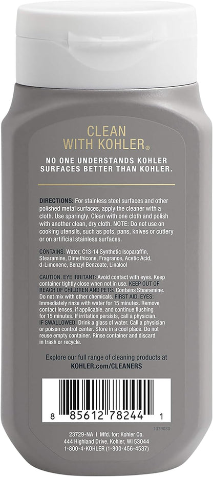 KOHLER K-23729-NA Stainless Steel Cleaner, Kitchen & Bathroom Cleaner, Polish & Protect Sinks & Other Surfaces, 8 FL Oz
