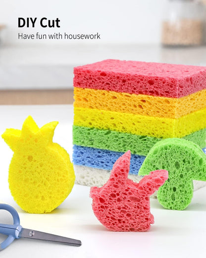 Cellulose Sponges,Heavy Duty Scrub Kitchen Sponge,Clean Tough Messes Without Scratching Sponges Kitchen,Pop Up Eco Sponges DIY Orange (6 Pack)