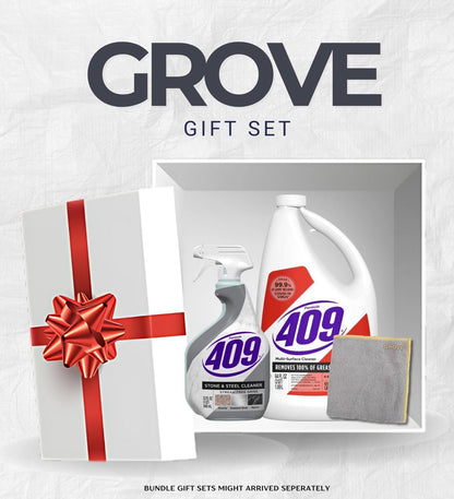 Formula 409 Stone/Steel Cleaner 32 oz Spray and Formula 409 Original Scent Multi-Surface Cleaner Liquid 64 oz Bundle with Microfiber Auto Cleaning Cloth – Stone and Countertop Care Gift Set (3 Items)
