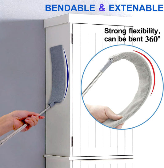Retractable Gap Dust Cleaner with Extension Pole, Cleaning Tools with 2 Microfiber Dusting Cloths, Washable Extendable Long Handle Gap Dusters for Sofa Bed Furniture Bottom (2pcs Duster Cloths)