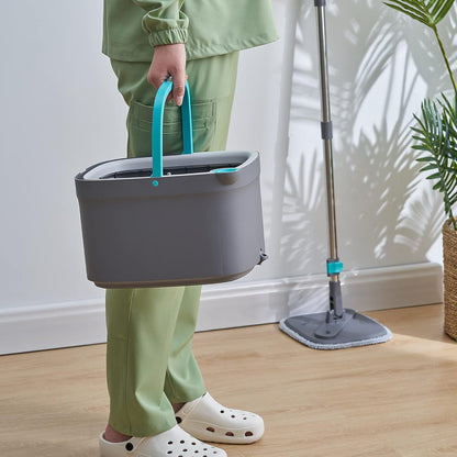 Spin Mop and Bucket with Separate Compartments for Clean and Dirty Water NEW 2025 Upgraded Version w/Side Brush and Self Standing Handle, Smart Square Mop w/ 2 Machine Washable Microfiber Pads, Rose