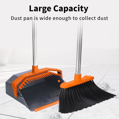 Tiumso Upgrade Broom with Dustpan Combo Set, Broom and Dustpan Set with 51'' Long Handle, Dust Pan and Brooms, ZeroGap Lip, Self-Cleaning Dustpans Teeth for Lobby Kitchen Restaurant - Black and Red