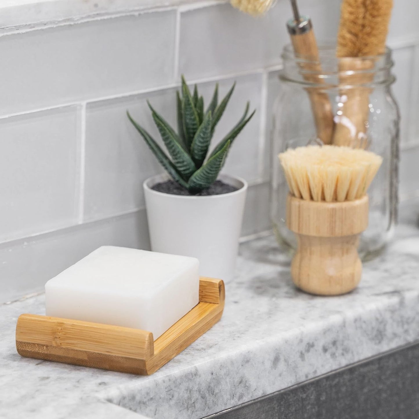 Dish Soap Bar with Bamboo Soap Dish Tray – Solid Dish Soap Block, Eco Friendly Non Toxic Plant Based Dishwashing Soap, Fragrance Free, Zero Waste, Biodegradable Kitchen Soap (5.64 oz)