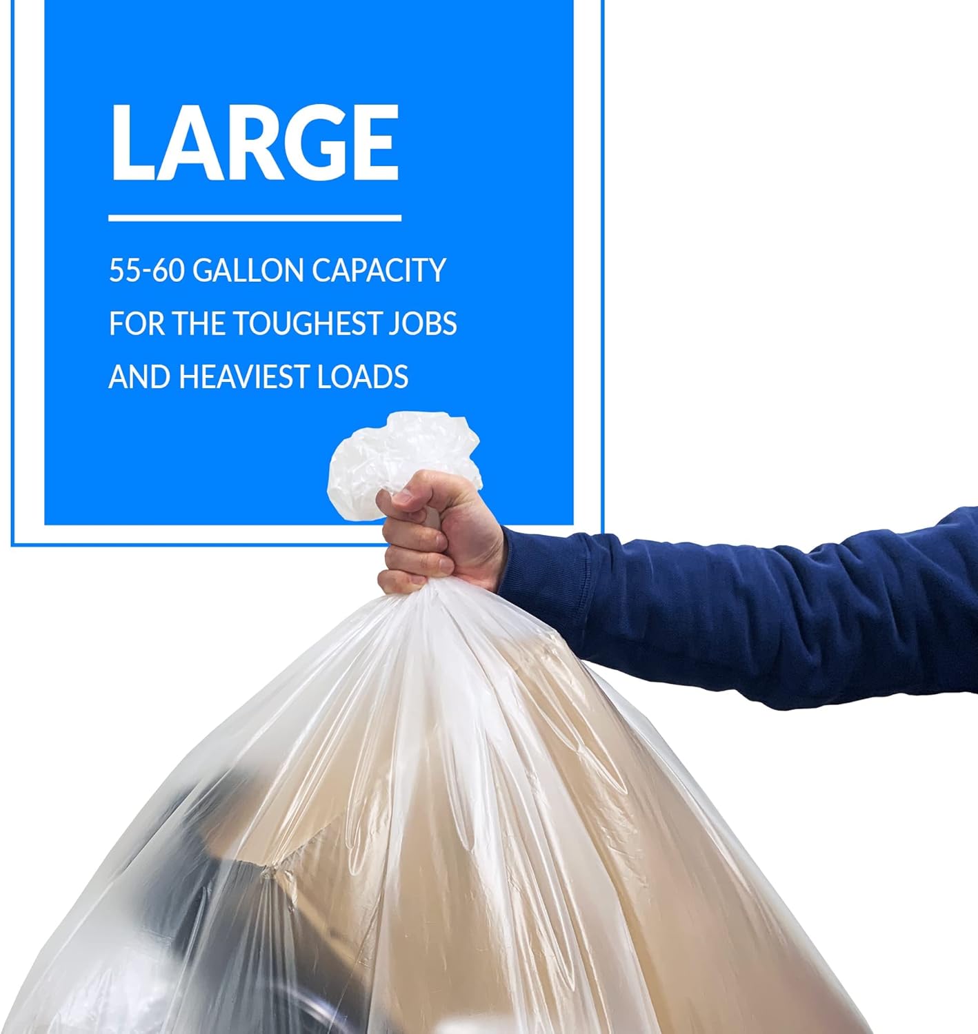 Reli. SuperValue 55-60 Gallon Trash Bags | 50 Count | Made in USA | Heavy Duty | Clear Multi-Use Garbage Bags