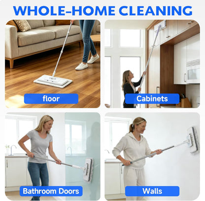 New 2-in-1 Push Clamp Lazy Mop – Hands Free Flat Mops, Swiffer Mops Alternative, Compatible with Most Pads Adjustable Handle, Perfect for Homes with Kids & Pets (Large Flat Mop)