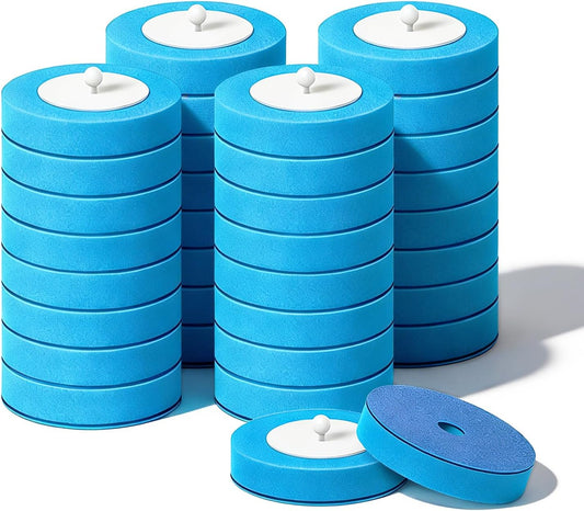 SOPAMI 32pcs Disposable Toilet Brush Sponge Head Refills, 5-Layer Pre-Loaded Rich Foam Sponge Replacement. Scrub Heads for Disposal Toilet Brush Wand. (32pcs Refill Heads)