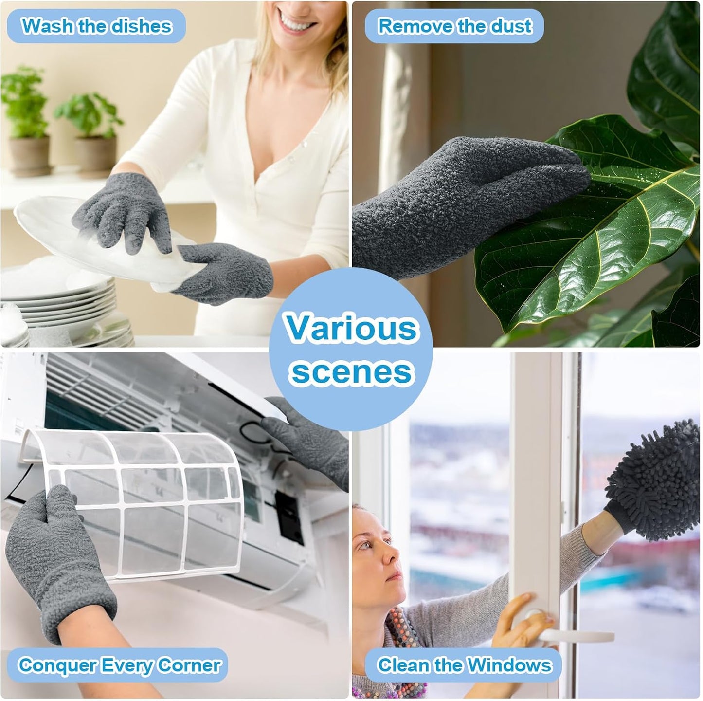 3 Pcs Microfiber Dusting Mitt Gloves Microfiber Plant Cleaning Gloves for Leaf Cleaning Plant Blinds Furniture House (Deep Pink)