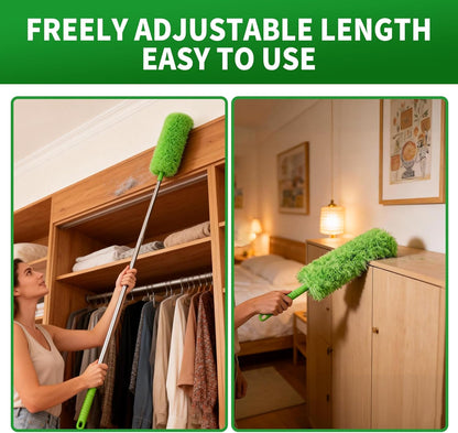 Cobweb Duster with Extension Pole, Washable Cleaning Duster Kit with 3 Duster Heads, Cobweb Duster, Corner Brush, Aluminum Telescoping Pole for high Ceiling Fan，Spider Web Brush with Extension Pole
