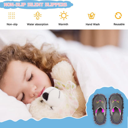 Cartoon Dog Mop Slippers Microfiber Clean Dusting Slippers Detachable Mopping Shoes for Office Home Room (Khaki)