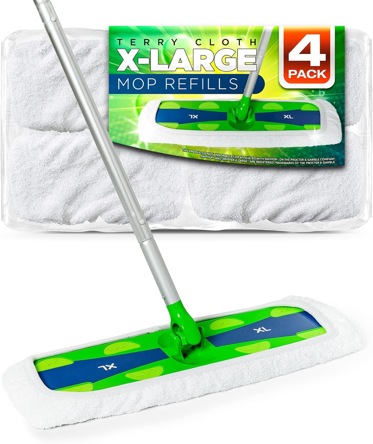 VanDuck XL Cotton Mop Pads Compatible with Swiffer XL (2 Pack) - Extra Large Wet and Dry Pads Refills - Cotton Covers Reusable Mop Heads (Handle is Not Included)