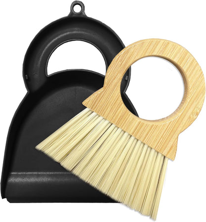 Mini Broom and Dustpan Set Bamboo Broom with Dustpan Combo Set Portable Hand Sweeper for Office Kitchen Dorm Home Quick Cleanups (White)