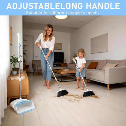 Broom and Dustpan Set, Broom Dustpan Combo Set for Home Commercial Cleaning Supplies Angle Broom with Long Handle Perfect for Courtyard Garage Street (Green)