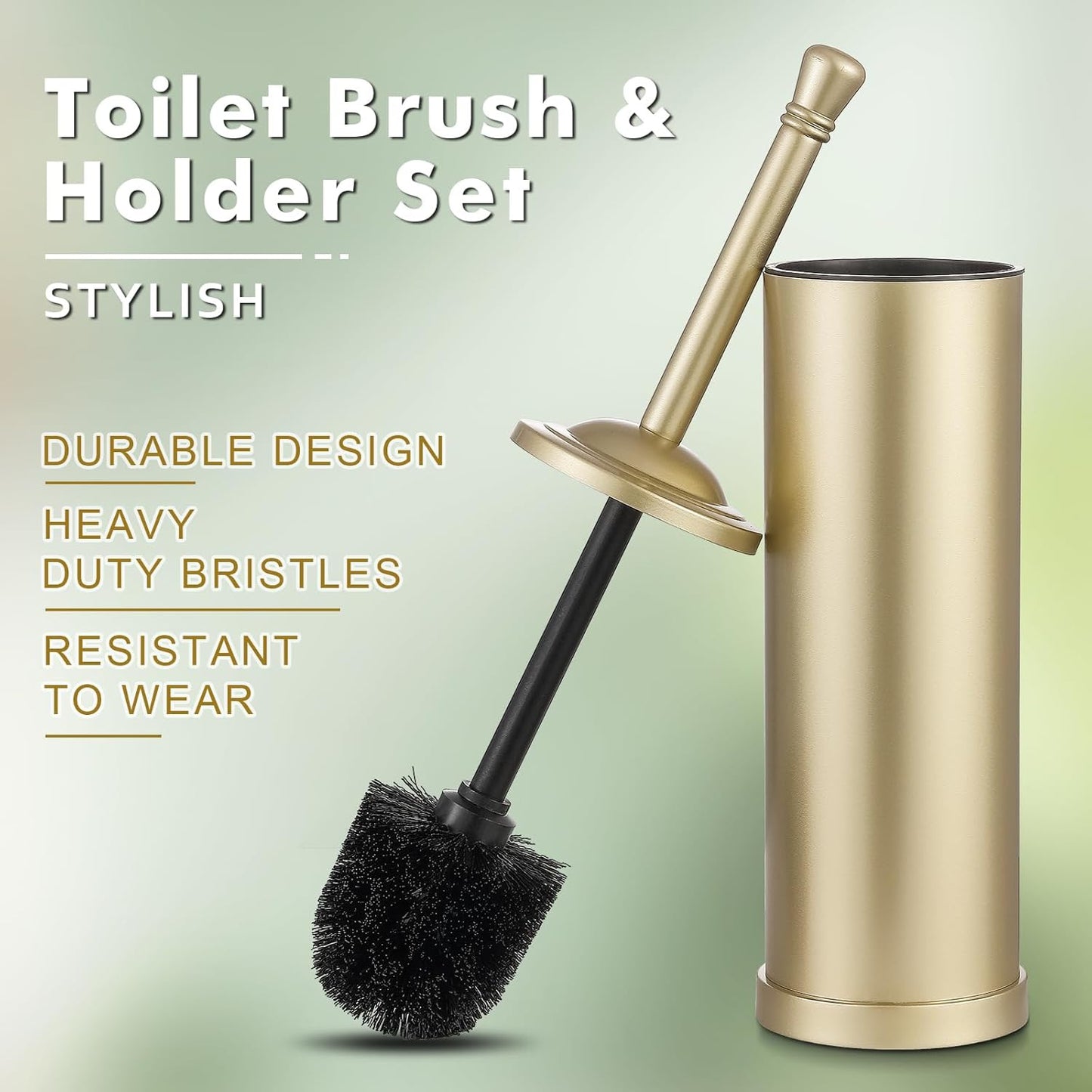 Brushed Nickel Toilet Brush and Holder Set,304 Stainless Steel Toilet Bowl Brush and Holder for Bathroom,Silver Heavy Duty Toilet Brush,Durable Scrubbing Bristles,Splash Resistant,Long Handle