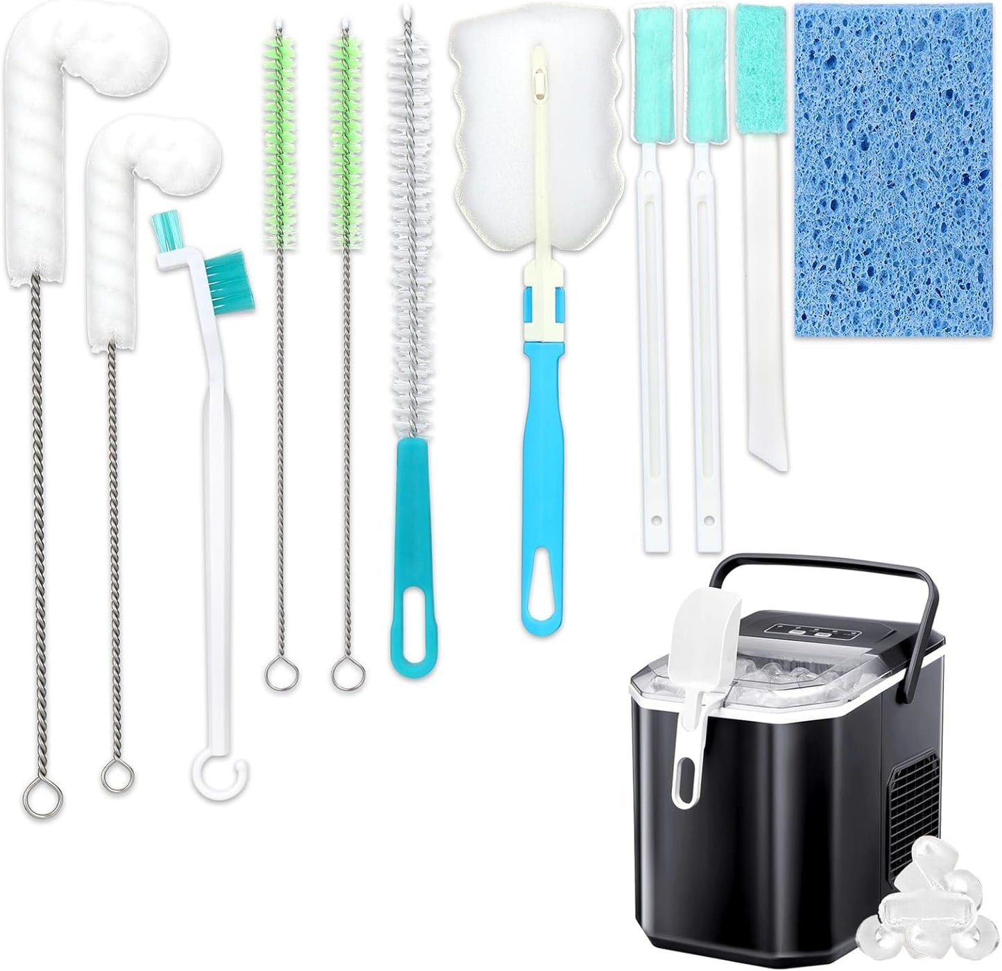 Palksky Ice Maker Cleaning Brush Set, Ice Machine Cleaning Tools - 2Pcs Drain Pipe Brush Nylon Bristles with 8Pcs Crevice Cleaning Brush